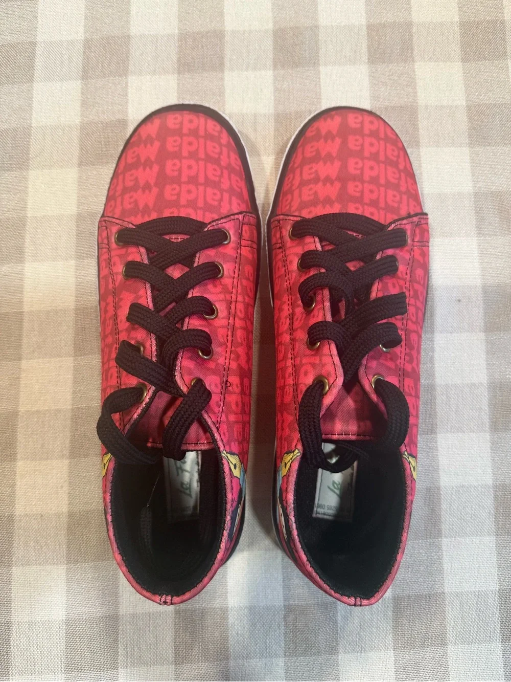 Women’s Red Mafalda Character Sneakers, Size 10.5